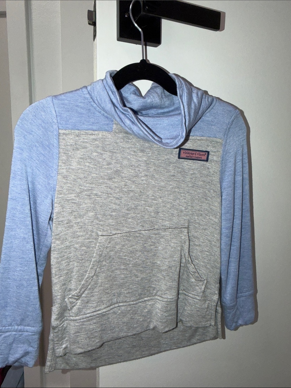 Vineyard Vines Two-Tone Hooded Pullover — Light Blue & Heather Gray 3T